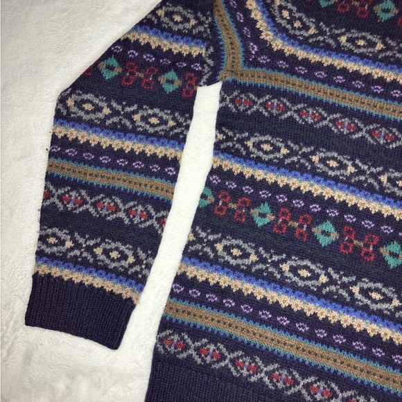 VTG Polo Ralph Lauren Wool Hand Knit Fair Isle Knit Sweater L Men Quarter Zip - Picture 2 of 9